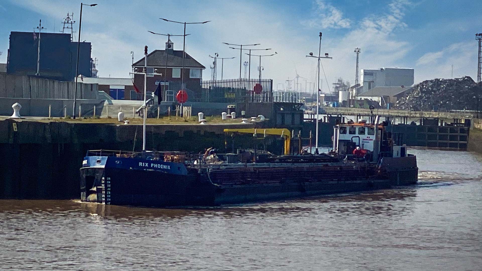 Rix Phoenix departing Albert Dock, Hull on route its next fuel bunkering appointment.